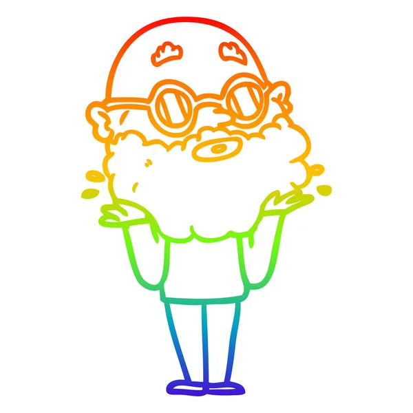 Arco-íris linha gradiente desenho cartoon curioso homem com barba e — Vetor de Stock