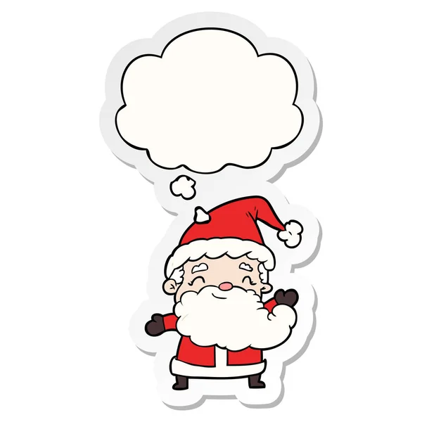 Cartoon-Weihnachtsmann und Gedankenblase als Aufkleber — Stockvektor