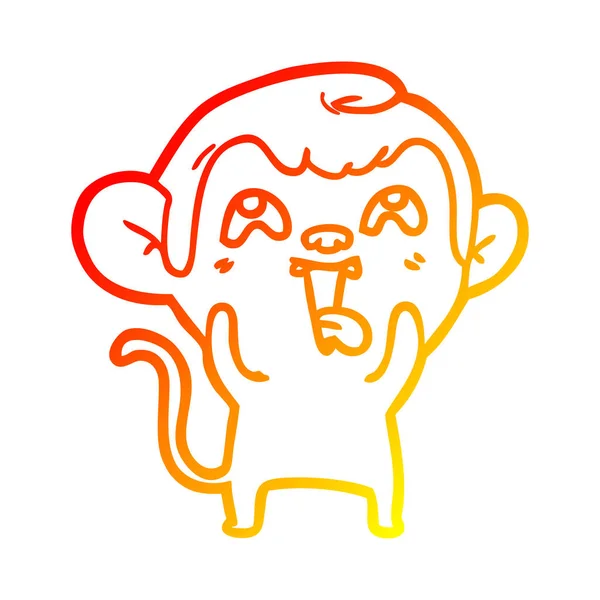 Warme kleurovergang lijntekening gek cartoon aap — Stockvector
