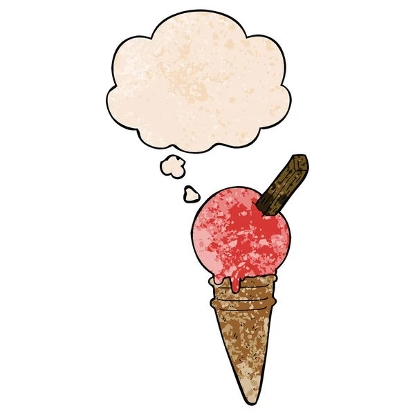 Crème glacée dessin animé et bulle de pensée dans le motif de texture grunge s — Image vectorielle