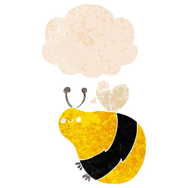 Мультяшна бджола і мислення бульбашки в ретро текстурованому стилі — стоковий вектор