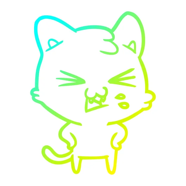 차가운 그라데이션 라인 드로잉 만화 고양이 히싱 — 스톡 벡터