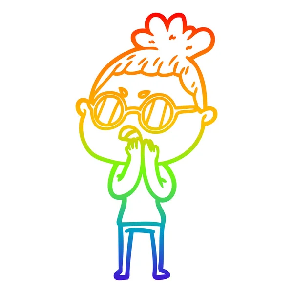 Regenboog gradiënt lijntekening cartoon geërgerd vrouw — Stockvector