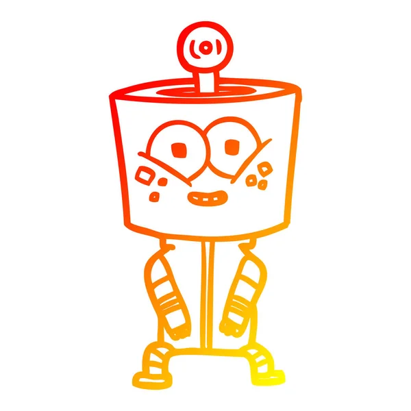 Linha gradiente quente desenho feliz robô dos desenhos animados — Vetor de Stock