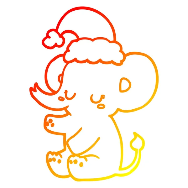 Warm gradient line drawing cute christmas elephant — Stock Vector