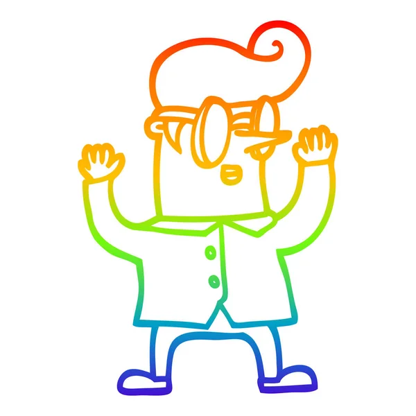 Rainbow gradient line drawing cartoon nerd man — Stock Vector