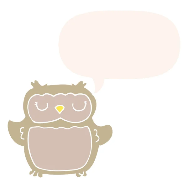 Cartoon owl and speech bubble in retro style — Stock Vector