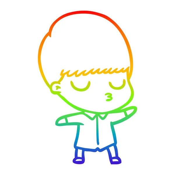 Duhový gradient čára kreslení kreslený klidný chlapec — Stockový vektor