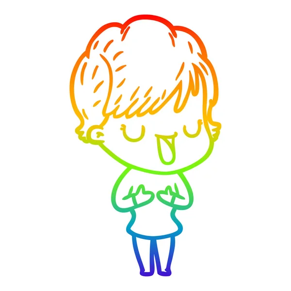 Rainbow gradient linje ritning tecknad kvinna pratar — Stock vektor