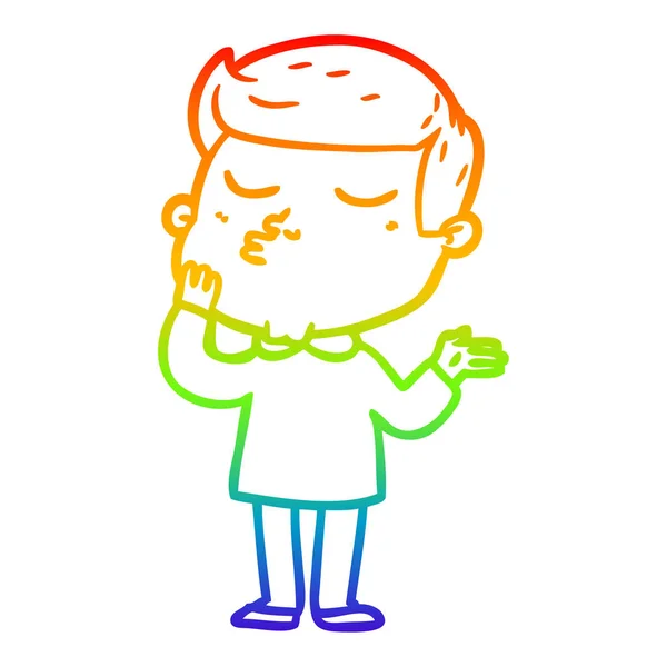 Regenboog gradiënt lijntekening cartoon model Guy pouting — Stockvector