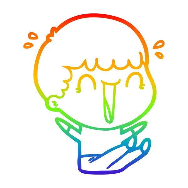 Rainbow gradien line drawing laughing cartoon man - Stok Vektor