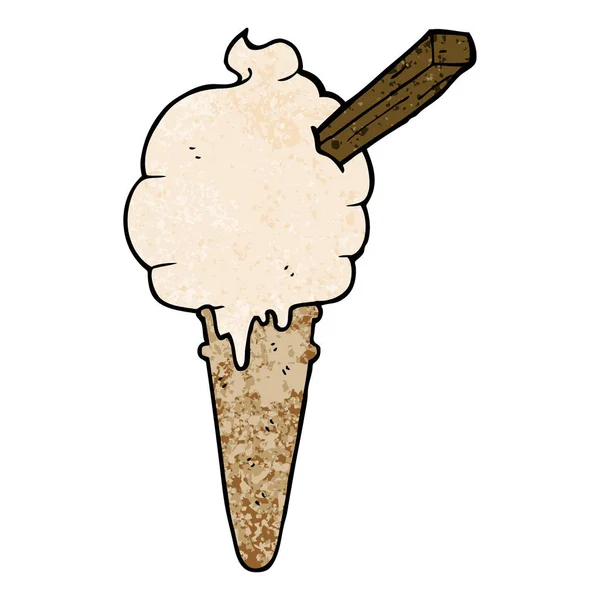 Helado de dibujos animados y burbuja del habla en estilo de textura retro — Vector de stock