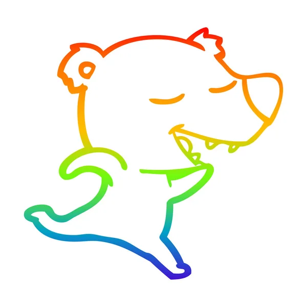 Радужная градиентная линия рисунок мультяшного белого медведя — стоковый вектор