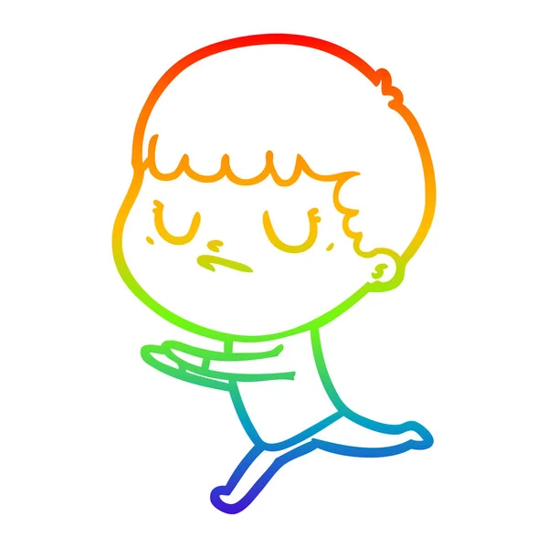 Arcobaleno gradiente linea disegno cartone animato scontroso ragazzo — Vettoriale Stock