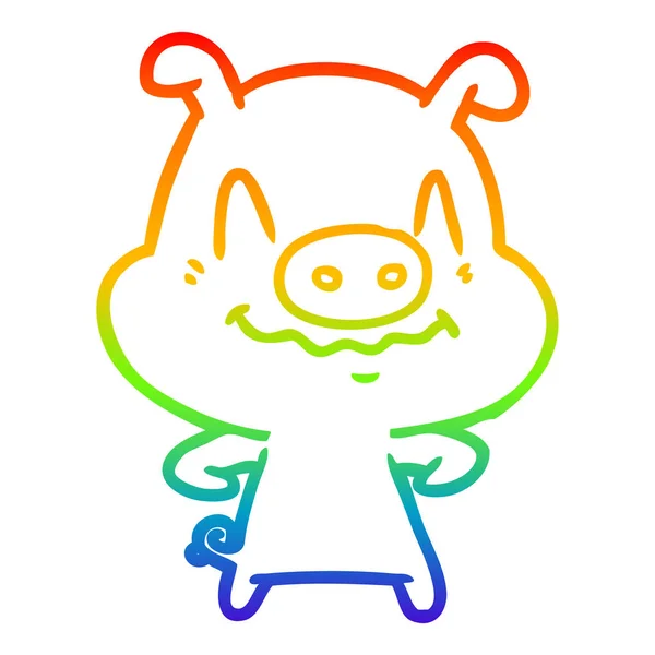 Rainbow gradient ligne dessin nerveux dessin animé porc — Image vectorielle