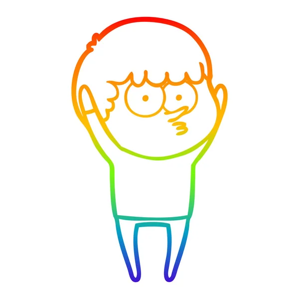 Arco-íris linha gradiente desenho desenho desenho animado curioso menino — Vetor de Stock
