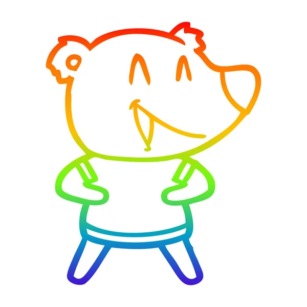 Rainbow gradient linje ritning skrattande Bear Cartoon — Stock vektor