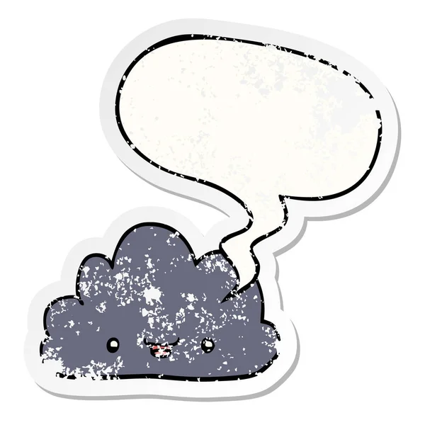 Mutlu karikatür bulut ve konuşma balonu sıkıntılı etiket — Stok Vektör