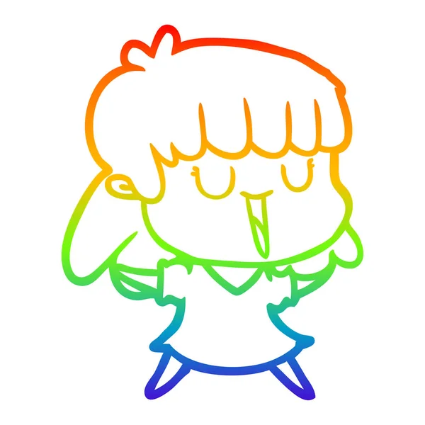 Rainbow gradient ligne dessin dessin femme dessin animé — Image vectorielle