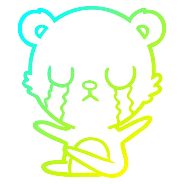 Холодная градиентная линия рисунок плачущий мультяшный медведь — стоковый вектор