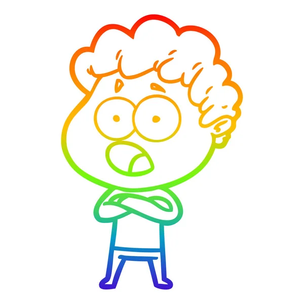 Regenboog gradiënt lijntekening cartoon man in een verrassing — Stockvector