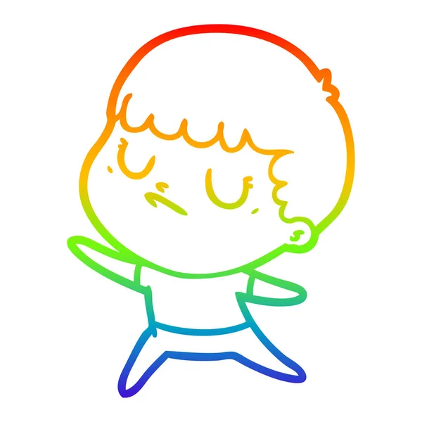 Arco iris gradiente línea dibujo dibujos animados gruñón chico — Vector de stock