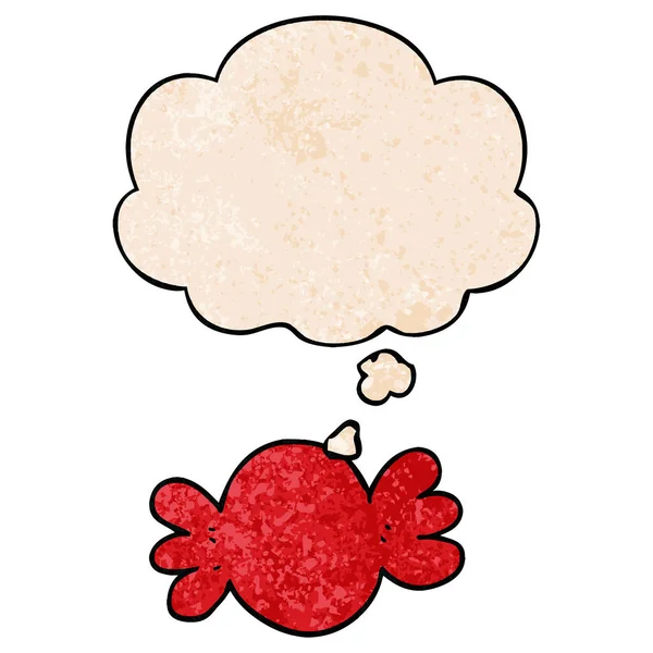 Karikatür sarılmış şeker ve grunge doku patte düşünce balonu — Stok Vektör