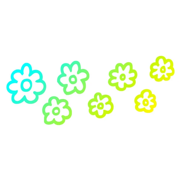 Linha gradiente frio desenho desenhos animados flores decorativas — Vetor de Stock
