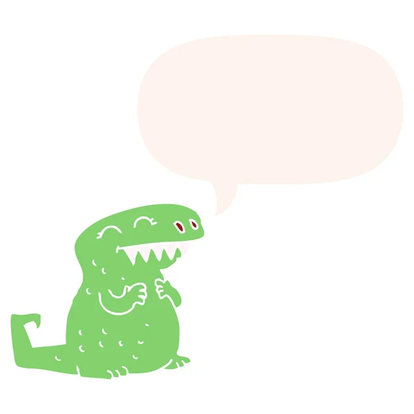 Dinosaurio de dibujos animados y burbuja del habla en estilo retro — Vector de stock