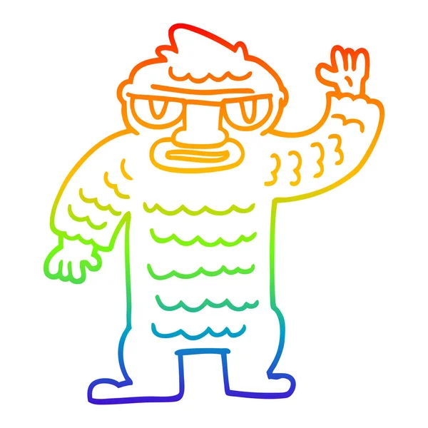 Regenboog gradiënt lijntekening cartoon grote Yeti — Stockvector