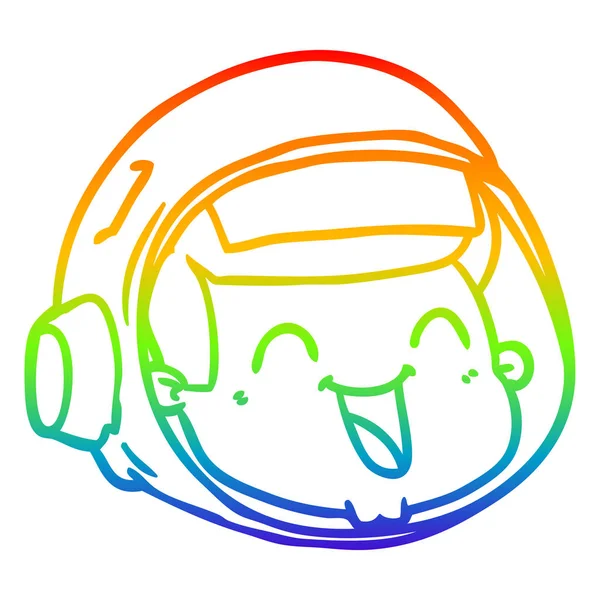 Rainbow gradient line drawing cartoon happy astronaut face — Stock Vector