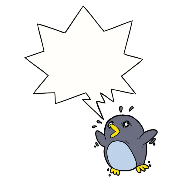 Cartoon frightened penguin and speech bubble — Stock Vector