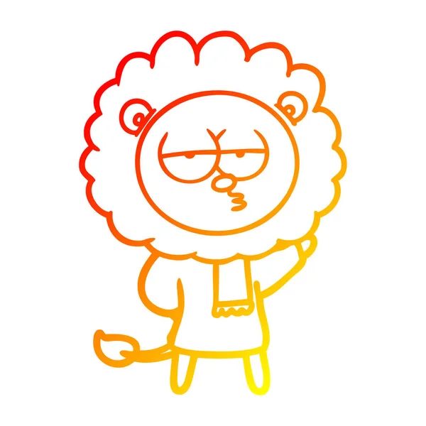 温暖的渐变线绘制卡通无聊的狮子 — 图库矢量图片