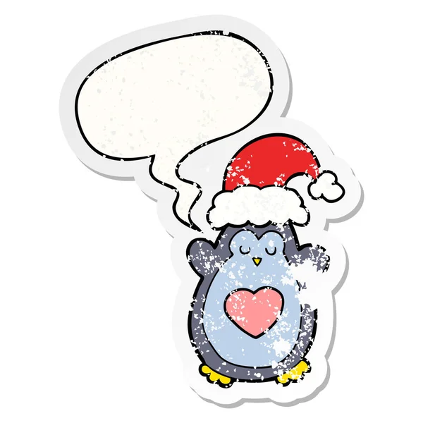 Carino pinguino di Natale e adesivi bolla discorso angosciato — Vettoriale Stock