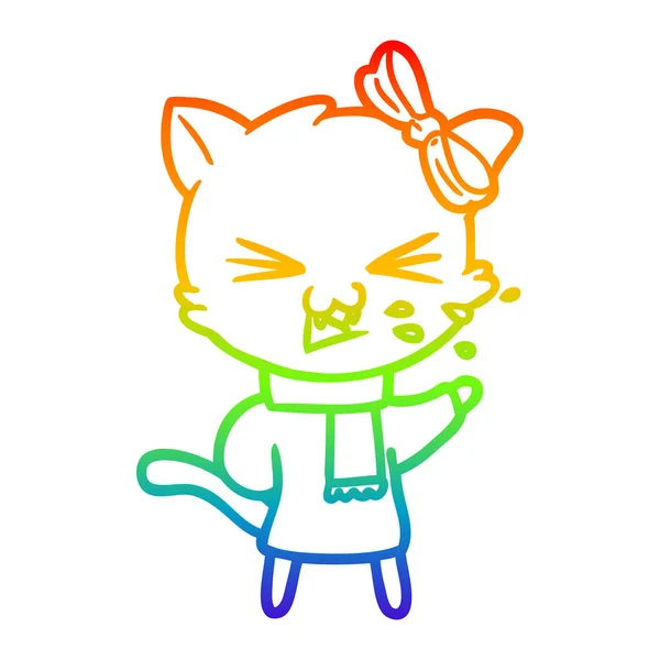 Arco-íris linha gradiente desenho desenho desenho animado gato —  Vetores de Stock