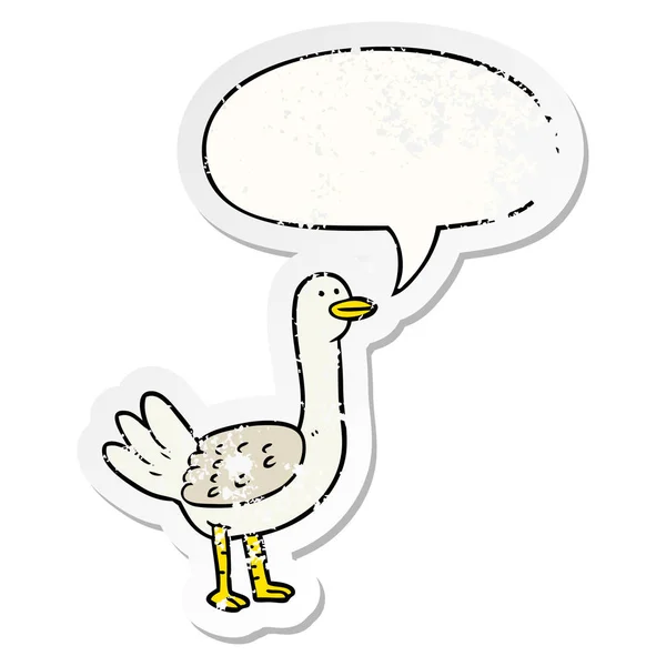 Pássaro dos desenhos animados e bolha de fala adesivo angustiado — Vetor de Stock