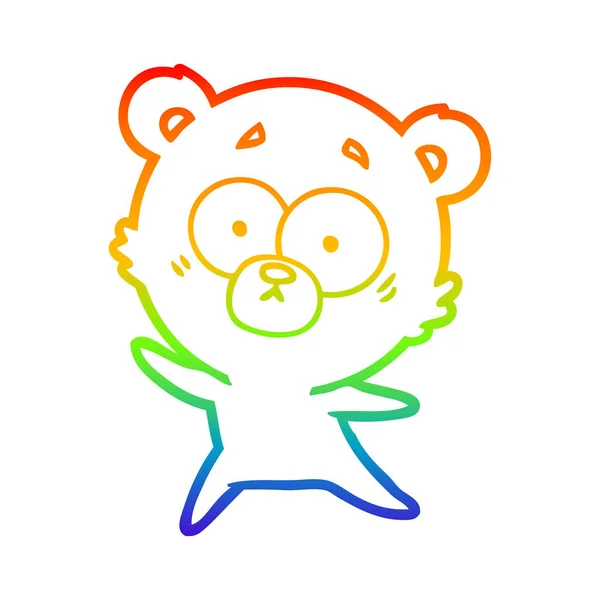 Rainbow gradient line drawing anxious bear cartoon — Stock Vector