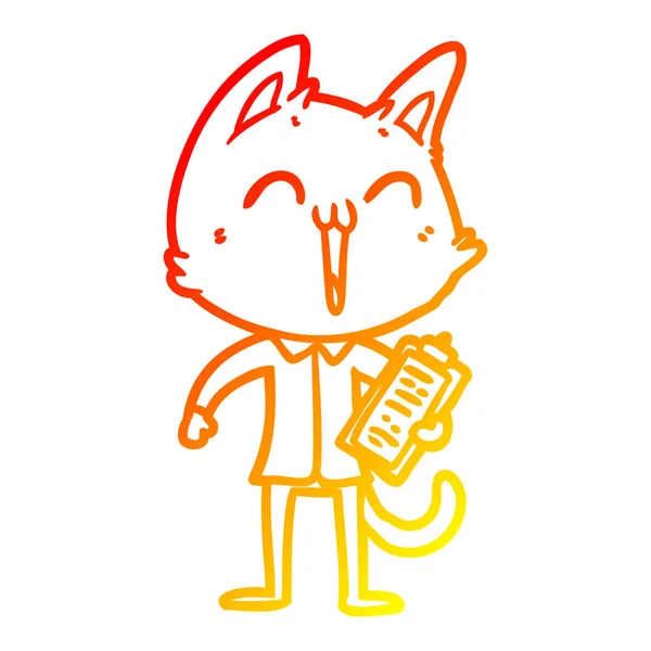 Linha gradiente quente desenho feliz desenho animado gato — Vetor de Stock