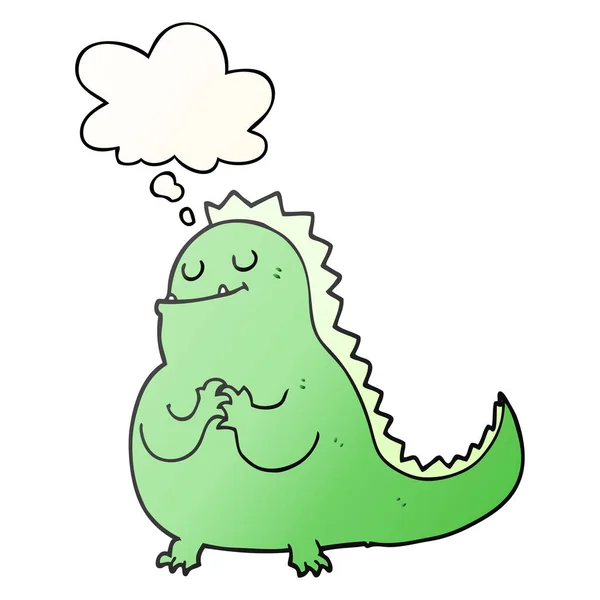 Dinosaurio de dibujos animados y burbuja de pensamiento en estilo gradiente suave — Vector de stock