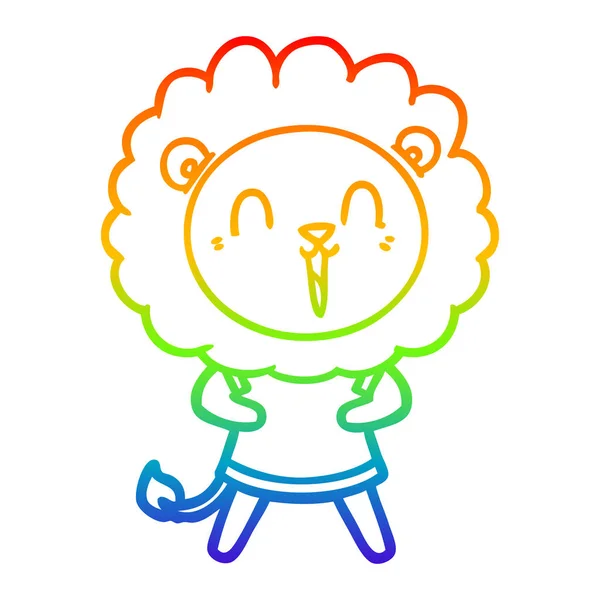 Regenbogen-Gradienten-Linie zeichnet lachenden Löwen-Cartoon — Stockvektor