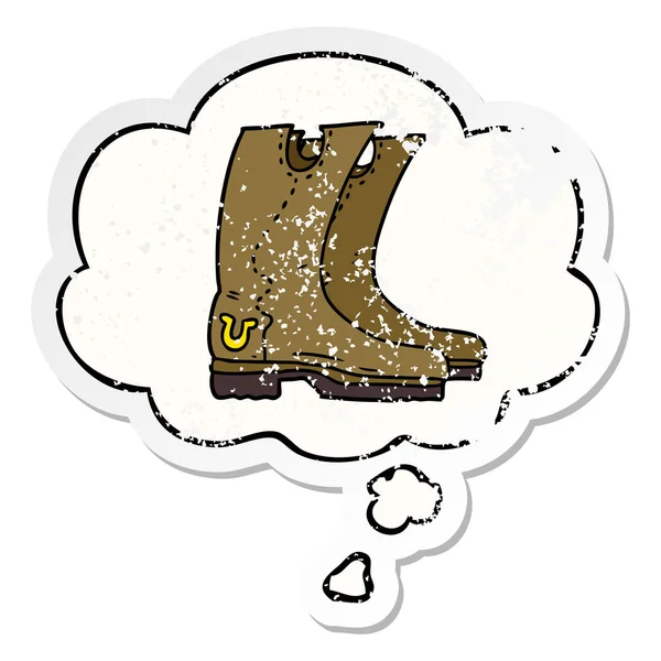Kreslené kovbojské boty a jejich bublina jako v tísni opotřebované STI — Stockový vektor