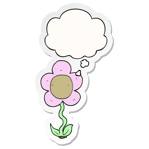Λουλούδι καρτούν και φούσκα σκέψης ως τυπωμένο αυτοκόλλητο — Διανυσματικό Αρχείο