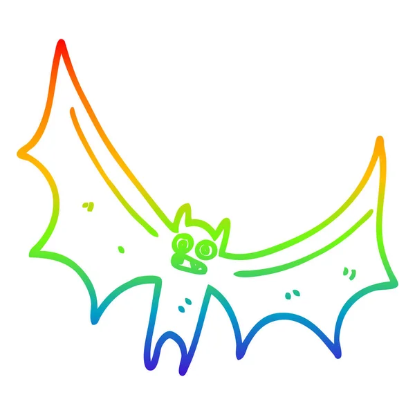 Rainbow gradient line drawing cartoon bat — Stock Vector