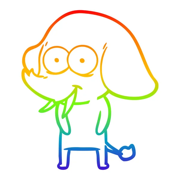 虹のグラデーションラインは幸せな漫画の象を描く — ストックベクタ