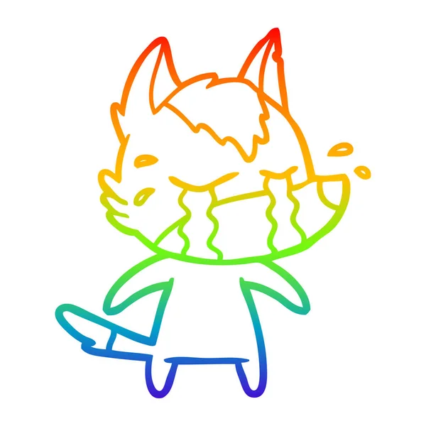 Rainbow gradient line drawing cartoon crying wolf — Stock Vector
