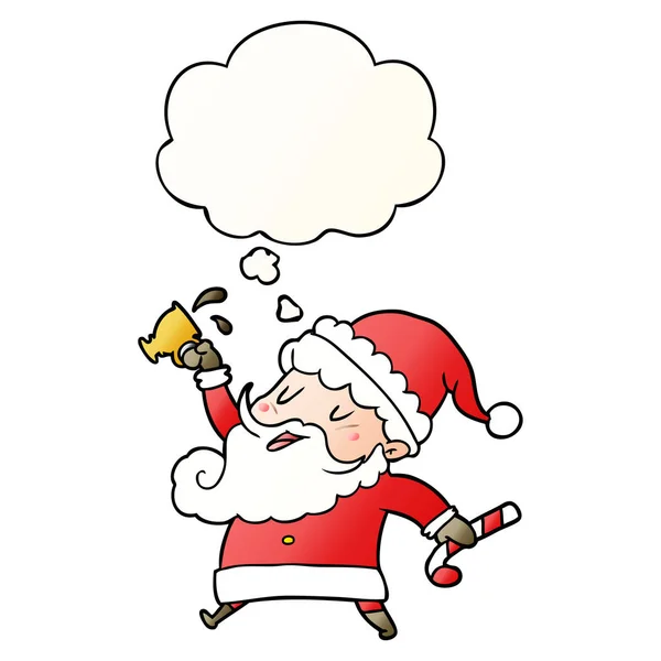 Cartoon-Weihnachtsmann mit heißem Kakao und Gedankenblase in glatt — Stockvektor