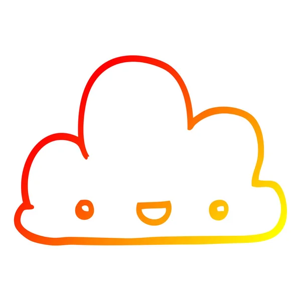 Тёплая градиентная линия рисует мультяшное маленькое счастливое облако — стоковый вектор