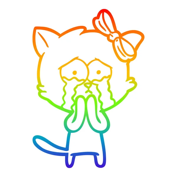 Rainbow gradient ligne dessin chat dessin animé — Image vectorielle