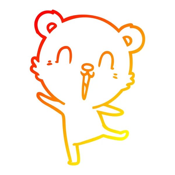 Warme Gradienten Linie Zeichnung glücklich Cartoon Eisbär tanzen — Stockvektor