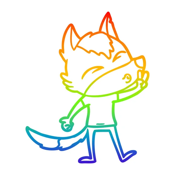 Regenboog gradiënt lijntekening cartoon Wolf fluiten — Stockvector